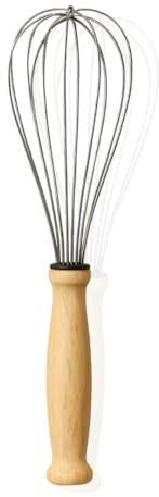 PARENCE.- Frusta 24,5 cm - Utensili da cucina in acciaio inox con manico in legno naturale - Miscelazione manuale per pasticcini, creme, frittate, torte - Frusta resistente ed ergonomica