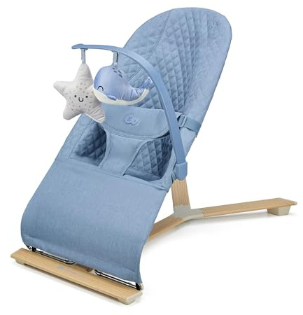 Kinderkraft Mimi Baby Bouncer from Birth to 9kg, Ergonomic Design, 3-Point Adjustable Backrest, Detachable Toy Bar, Foldable, Safe 3-Point Harness, Ideal for Travel and Development, Nordic Breeze