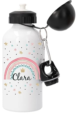 Kembilove Cantimplora infantil personalizada con nombre – diseño Arcoiris alegre – ligera y libre de BPA – ideal para colegio guardería excursiones – botella aluminio 500ml niños niñas
