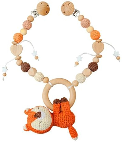 Wapasezyar Catena per passeggino, giocattolo per ragazze e ragazzi, catena per passeggini, in legno, regalo per bambini a partire da 0+ mesi (volpe)