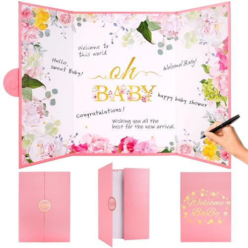 Large Baby Shower Guest Book, Pink Stamping Oh Baby Sign Guestbook, Alternative Signing in Book, Signature Memory Books Gifts for Boys Girls, Guestsbook Party Games Keepsake Baby Shower Decorations