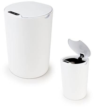 BESCH Cubo de Basura Redondo para Baño 22 x 30 cm 11 Litros con Tapa Sensor de Movimiento - Papelera Inteligente para Oficina, Habitación, Cocina de Color Blanco