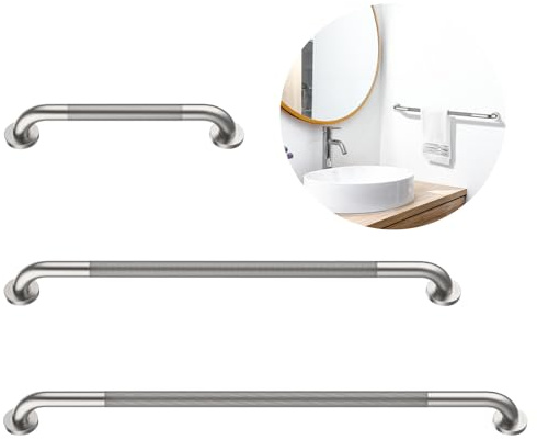 3 Pack Commercial Handicap Grab Bars, Munzong Brushed Nickel Bathroom Grab Bar for Shower, Anti Slip Bathroom Balance Bar,Safety Hand Rail for Elderly Injury Senior (Brushed Nickel, 18, 36, 42)