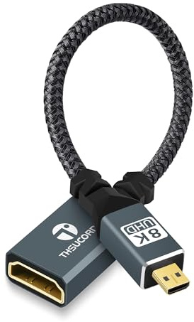 Thsucords 8K Micro HDMI a HDMI Adaptador Cable 0,2M MicroHDMI Macho a HDMI-Hembra Compatible con 8K/60Hz 4K/120Hz para HDTV, Royector, Tarjeta Gráfica, Tableta, Cámara, Portátil