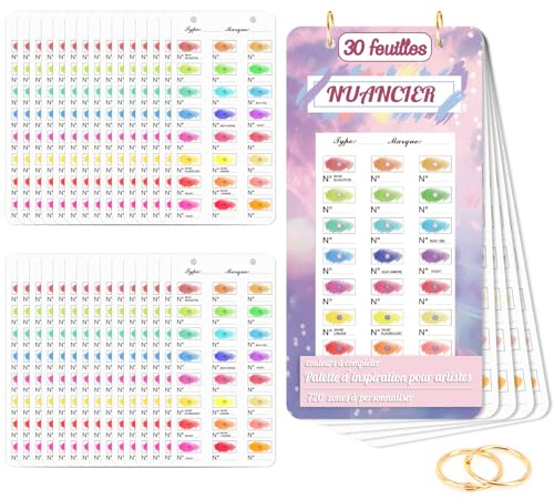 Nuancier à Colorier Avec Trou 30 Feuilles 18x9cm Couverture Rose Avec Trou de 3mm 720 Zones à Nuancier Colorier 300g/㎡Anneau Doré Impression UnilatéRale Convient Aux Feutres Crayons De Couleur