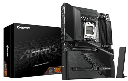 GIGABYTE B850 AORUS Stealth Carte Mère – Processeurs AMD Ryzen 9000 Series, VRM numérique 14+2+2 Phases, Jusqu’à 8200 MHz DDR5 (O.C.), 2× M.2 PCIe 5.0 + 2× M.2 PCIe 4.0, Wi-FI 7, LAN 5 GbE