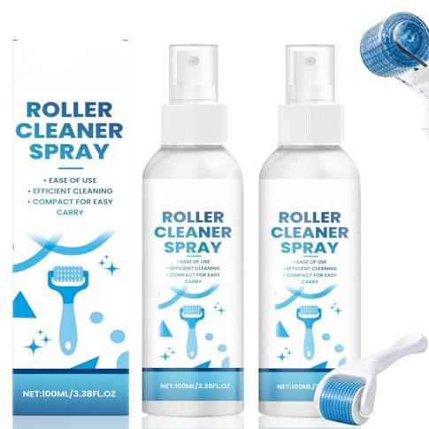 2PCS Roller Cleaner & Sani/tiser Spray, Alco/hol Spray for Der/ma Roller, Portable Disin/fectant & Steri/lising Spray for Micro/needling Roller, Face Toning Device, Quick Drying Sani/tising Solution