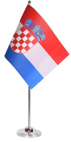 AZ FLAG Tischflagge Kroatien 22x15 cm Kroatische Satin Metallsockel | Für innen Tischflagge Hrvatska genähte Ausführung mit verstärkten Kanten mit Mast