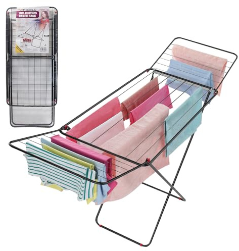 18M Cloth Dryer Rack - Stand Towel Rail Airer Concertina Laundry Washing Winged | Dryer Rail for Indoor and Outdoor Use | Foldable Drying Rack | 22 Bar Clothe Airer - Drying Rack For Laundry Black