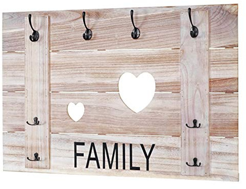 Mendler Wandgarderobe HWC-C89 Family 8 Haken 60x90cm - naturbraun | Garderobenpaneel, Garderobe, Shabby-Look, Vintage