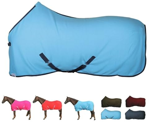 netproshop Basic Pferde Abschwitzdecke mit Kreuzbegurtung Fleece Qualität Gr. 105-155, Groesse:145, Farbe:Türkis