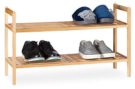 Relaxdays 4 x Muebles Zapatero Apilable, Zapatero con 2 Baldas, Madera de Nogal, 6 Pares de Zapatos, 41 x 69 x 27 cm, Natural
