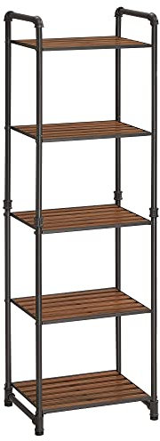 VASAGLE Badezimmerregale, 5-stöckiges Aufbewahrungsregal, Pflanzenblumenständer, 39,6 x 31,8 x 130,9 cm, für Wohnzimmer, Balkon, Küche, 31,2 cm D x 39,6 cm B x 130,9 cm H, rustikales Braun + Schwarz
