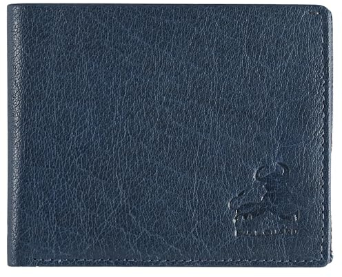 RFID Bifold Leather Wallet for Men with Flip Up ID in Vintage Buffalo Brown, Power Blue - Wild Buffalo Blue, Classic