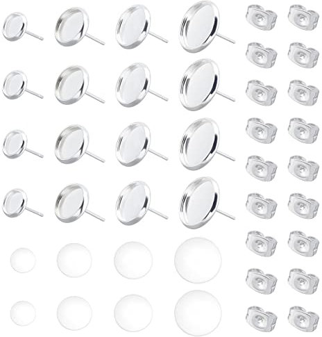 UNICRAFTALE 40 Sets 6/8/10/12mm Flache Runde Ohrstecker Rohlinge Silber 304 Edelstahl Ohrringe Rohlinge Lünette Mit Ohrmuttern Glascabochons Cabochon Ohrring Rohlinge Für Schmuckherstellung