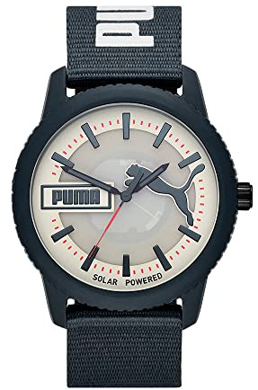 PUMA Herrenuhr Ultrafresh, Solaruhrwerk, 48MM graues ProPlanet Kunststoffgehäuse mit ProPlanet Textilarmband, P5104