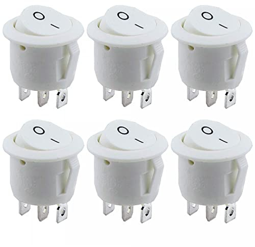 6x Kippschalter Wippschalter 3 polig rund, Rot Schwarz Weiß ON/OFF 6A/250V Kunststoff push Button Switch Schalter | weiß