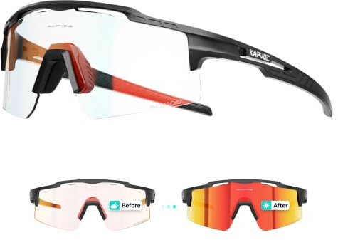 KAPVOE Selbsttönende Fahrradbrille Herren Damen UV400 TR90 K75 | Farbige photochrome Brille, Verstellbare Nasenpads, TR90 FRAMES, UV400 Schutz und Atmungsaktives Design