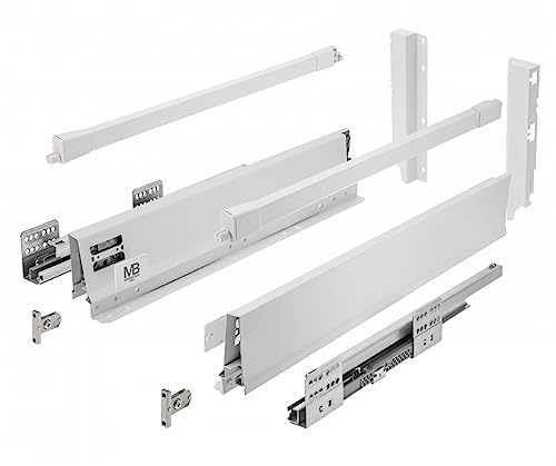 GTV - Modern Box Pro Schubladenschienen I L=500mm H=199mm I Weiss I Schublade mit Leises Schließen I Die Synchronisation des Fahrweges der Führungen I Belastung bis zu 40 kg I PB-MBPRO-KPL500C1