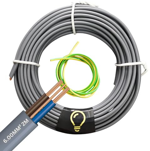 SH|P Electrical® Câble électrique double et terre 6 mm avec gaine de terre – Lot de 2 m – Isolé en PVC de qualité supérieure, idéal pour le câblage domestique et les circuits