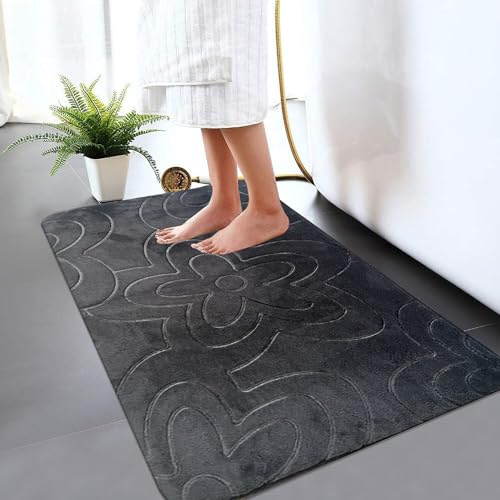 B&B Memory Foam Bath Mat - Bath Mats Sets 2 Piece Washable Quick Drying Anti Slip Shower Mat - Modern Anti Mould Waterproof Bathroom Mat 50 x 80 cm+50 x 40 m, Charcoal