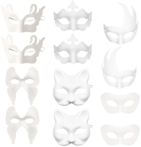 Smilbaley 12 Stücke Weiße Maske, Party Weiße Maske, Weiße DIY Papier Maske, Maske DIY, Für Karneval, Rollenspiele, Halloween Partys