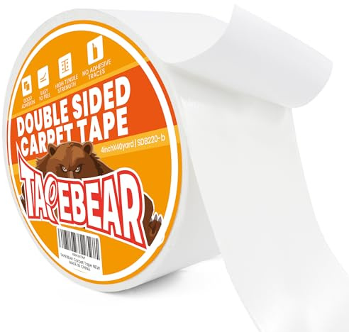 TAPEBEAR Cinta De Doble Cara Extra Fuerte Para Alfombras, Cinta De Instalación Para Moquetas, Removible, Sin Residuos, Cinta Doble Cara Para Alfombras, 100mm x 36m, Blanco
