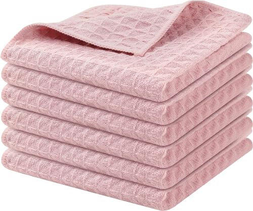 Sthrucrack Paquete de 6 paños de cocina de tejido gofre, ultra suaves, absorbentes, de secado rápido, 30 x 30 cm (rosa)