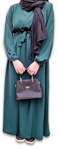 Yaqeen Premium Maxikleid Nidha Stoff Langes Kleid Boho Islamisches Gebetskleid Hijab Abaya (Nidha, Grün)