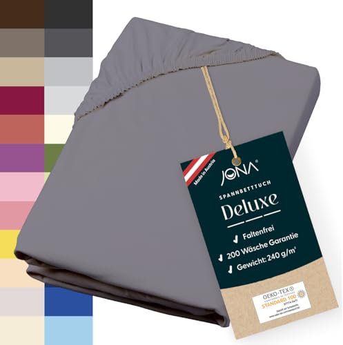 JONA SLEEP® Spannbettlaken Deluxe Hotelqualität – 100% Baumwoll-Jersey, 240 g/m² – elastisch & faltenfrei – Made in Austria – Anthrazit, 90–100 x 200–220 cm