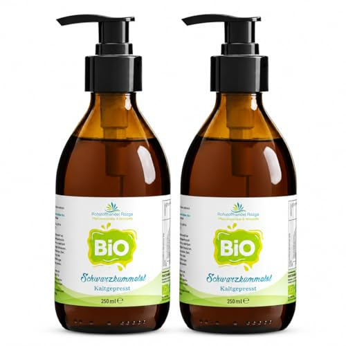 BIO Schwarzkümmelöl kaltgepresst 2x250 ml, 100% rein, kontrolliert biologischer Anbau, DE-ÖKO-006, ideal für Hautpflege & Küche, ökologische Glasflaschen