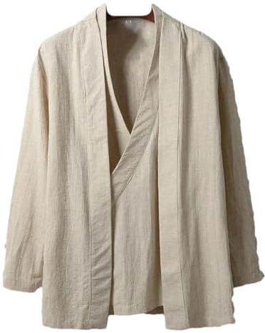 Hauts Cardigan Hanfu en Lin de Style Chinois pour Hommes Chemises Kung Fu Vestes Kimono Japonais Manteaux Robes Vêtements Orientaux, lin, M