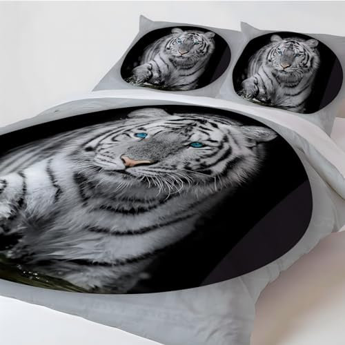 Bettwäsche 140x200 Bettbezug Winter Bettwäsche-Sets Tiger Muster Weich Baby bettwäsche Set Hypoallergen Kinder bettwäsche mit 2 Kissenbezüge 80x80 cm