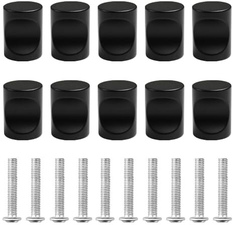 MQWDGJ Matt-Schwarz Schubladenknopf, 10 Stück Kommodenknöpfe Schubladenknöpfe Set, Schubladengriffe Moebelknauf Möbelgriff Modern mit runder Platte oben mit Schrauben für Schränke Kommode