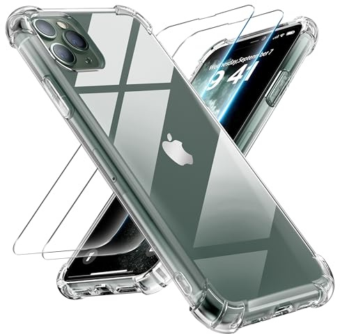 Tentoki 3 in 1 für panzerglas und hülle iPhone 11 pro,[Nie Vergilbung] schutzfolie iPhone 11pro TPU handyhülle Schlanke Stoßfeste Anti Kratzt Transparent | Militärischer Schutz Handyhülle Case, Anti-Vergilbung Schlanke Stoßfeste Anti Kratzt, Durchsichtig