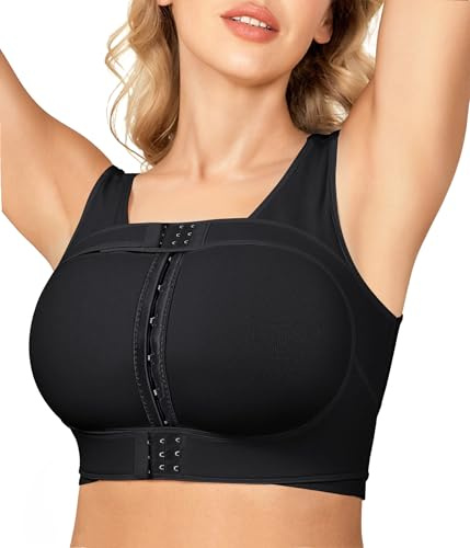 Junlan Post Surgery Sports Bra Front Closure Compression Bra for Women Mastectomy with Removable Breast Support Band