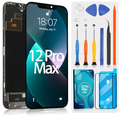 OLED Écran LCD pour iPhone 12 Pro Max Écran de Rechange pour iPhone 12Pro Max A2342 A2410 A2412 A2411 LCD Display Ecran Replacement Tactile Assemblée avec Réparation Kit (Noir, 6,7)