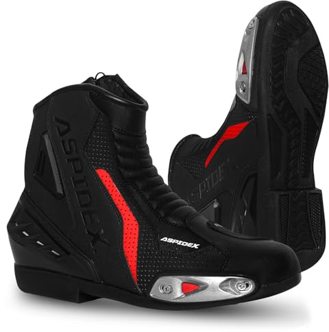 Stivali da moto da uomo Stivali da moto in pelle sportivi Scarpe da moto con suola in gomma nera Stivali