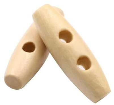 20 edle Holzknöpfe - Knebelknöpfe oval 3,5 x 1,3 cm natur Knebel 2 Löcher längliche Knöpfe zum annähen nähen und basteln - Jackenknöpfe Mantelknöpfe