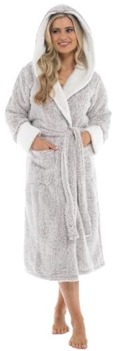 Slumber Hut® Damen-Morgenmantel aus Fleece, grau, Sterne, Sherpa-Kapuze, Luxus-Bademantel – passende Damen-Kindergrößen – Erwachsenengrößen 36, 38, 40, 42, 44, 46, 48, 50, Snowtip Sherpa-Besatz, Rosa,