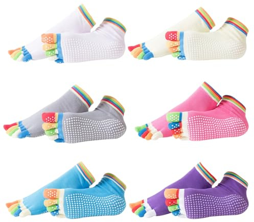 BORISCA 6 pares de calcetines con dedos de los pies, calcetines antideslizantes para mujer, calcetines transpirables para mujer, calcetines de dedo para mujer, calcetines de dedos para yoga, coloridos