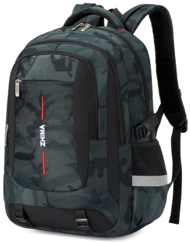 Tanou Zaino Scuola per Ragazzi, Zaino Media Ragazzo Traspirante e Confortevole, Zaini Casual Mimetico di Grande Capacità Buono per La Scuola e i Viaggi, Verde