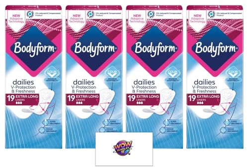 Body Form Dailies V-Protection & Freshness Liners | Extra Long, Super Absorbent & Odour Control | Comfortable & Breathable | Bundle of 4 (19 Liners per Pack, Total 76)