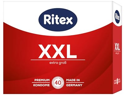 Ritex Kondome XXL – extra groß für mehr Komfort, vegan – 40 Stück | Mit extra viel Gleitfilm für intensives Empfinden und ein angenehmes Tragegefühl – dermatologisch getestet, Made in Germany
