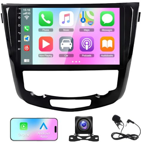 4G+64G Android 14 Car Stereo for 2013-2017 Nissan X-Trail T32 Qashqai J11 with Wireless Carplay Android Auto 10 Touch Screen Car Radio with GPS Sat Nav WiFi Bluetooth FM Backup Camera Mirorr Link