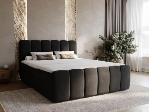 GRAINGOLD Cloud Bett 200x200, Boxspringbett mit Bettkasten, Polsterbett mit Bonell-Matratze, Samt Stoff, mit Topper, mit Kopfteil (Schwarz, 200x200)