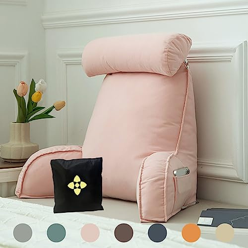 Coussin de lecture thérapeutique pour le dos avec support pour les bras - Coussin lombaire lavable et pochette - Parfait pour les jeux et la lecture au lit