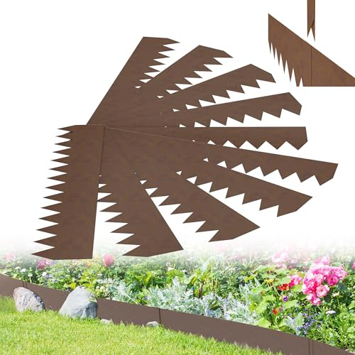 XMTECH Rasenkante Metall 100x20cm flexibel Sägezahn Stahl LX10m Rostoptik | Dekorative Oberfläche, stabile Metallstruktur, flexible Gartenplanung, geeignet für Blumenbeete Gemüsebeete und Wege