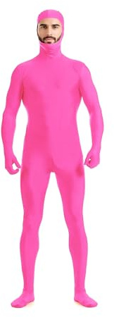 Jackolume Herr dam öppet ansikte helkroppsdräkt stretchig kostym, unisex Zentai jumpsuit danskläder vuxna solid enhet bodysuits för halloween cosplay, rosa