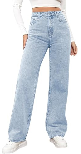Jean Queen tendance pour femme - Jambe droite - Taille haute - Extensible - Pantalon ample tendance - Été 2025 Y2K - Pantalon en jean ample extensible, bleu clair, S
